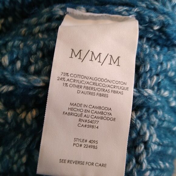 CABI Astral Chunky Cardigan Sweater Oversize Boxy Cable Knit Blue/White Marled M - Picture 9 of 12